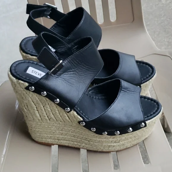 Steve Madden Shoes Steve Madden Leather Studded Wedges Poshmark